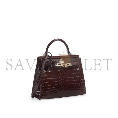HERMÈS MASTER A SHINY HAVANE NILOTICUS CROCODILE SELLIER KELLY 28 WITH PALLADIUM HARDWARE (28*22*10cm) 
